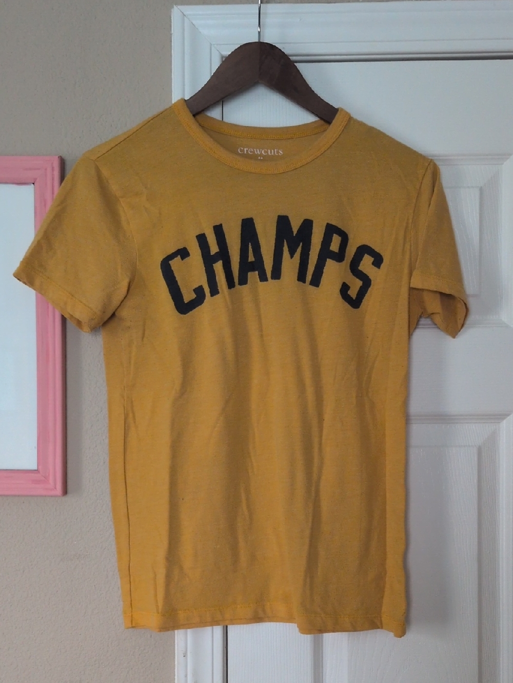 Crewcuts Mustard Yellow CHAMPS Short Sleeve Tee with Black Print